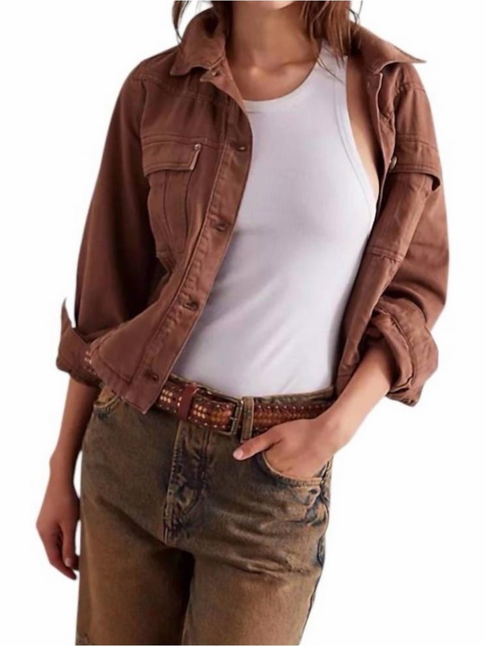 Free People Women’s Jade Denim Jacket in Brown Size S‎